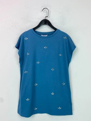 Next Blue Embellished T-Shirt Short Sleeve Crew Neck Casual Top S NEW - Image 1 of 4