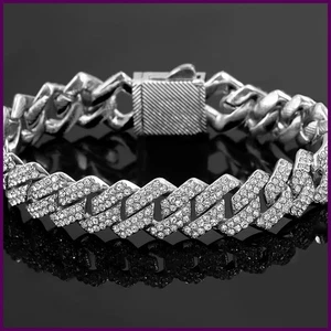 Braccialetti catena maglia cubana 7/8/9 pollici 14 mm donna uomo strass pavimentato punta cubana - Foto 1 di 28