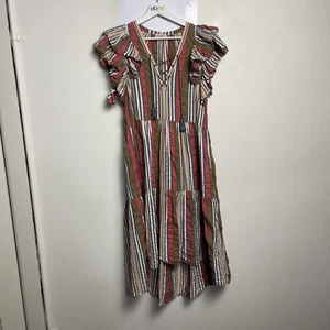 Ulla Johnson Striped Dress Size 8 Midi Frill Sleeve Tie Up Front Cotton - Bild 1 von 9