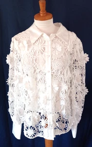 Boston Proper Cottage Fairy Core White Lace Long Sleeve Blouse Size Large - Picture 1 of 7