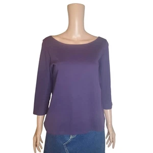 EILEEN FISHER Size M Cotton Interlock Jersey Boat Neck 3/4 Sleeve Purple Minimal - Picture 1 of 8