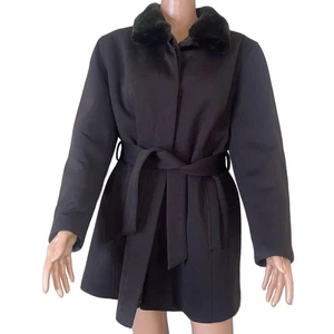 Giorgio Armani coat chocolate brown faux fur collar quilted interior SZ 8 - Picture 1 of 9