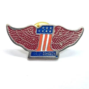Harley Davidson Number One USA Flag Winged Logo Motorcycle Lapel Pin Vintage - Picture 1 of 3