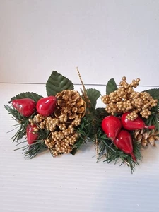 Vintage Rot Gold Weihnachten Kiefer Birnen Plektren - 2er Set - Bild 1 von 7