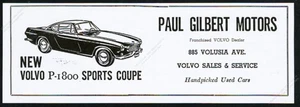 Volvo P-1800 1964 coche ilustrado inusual distribuidor local de Florida anuncio impreso de colección - Imagen 1 de 7