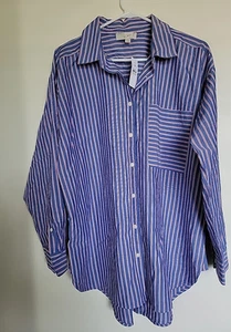 NUEVO LOFT Mujeres Azul Rayas Cuello Túnica Abotonada Camisa Blusa L NUEVO - Imagen 1 de 3