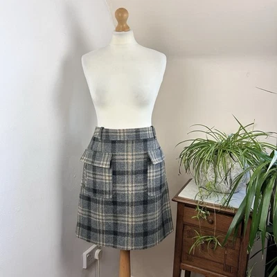 Hobbs NW3 Skirt Size 16 Light Grey Grey Plaid Wool Knee Length Pocket Detail - Image 1 of 4
