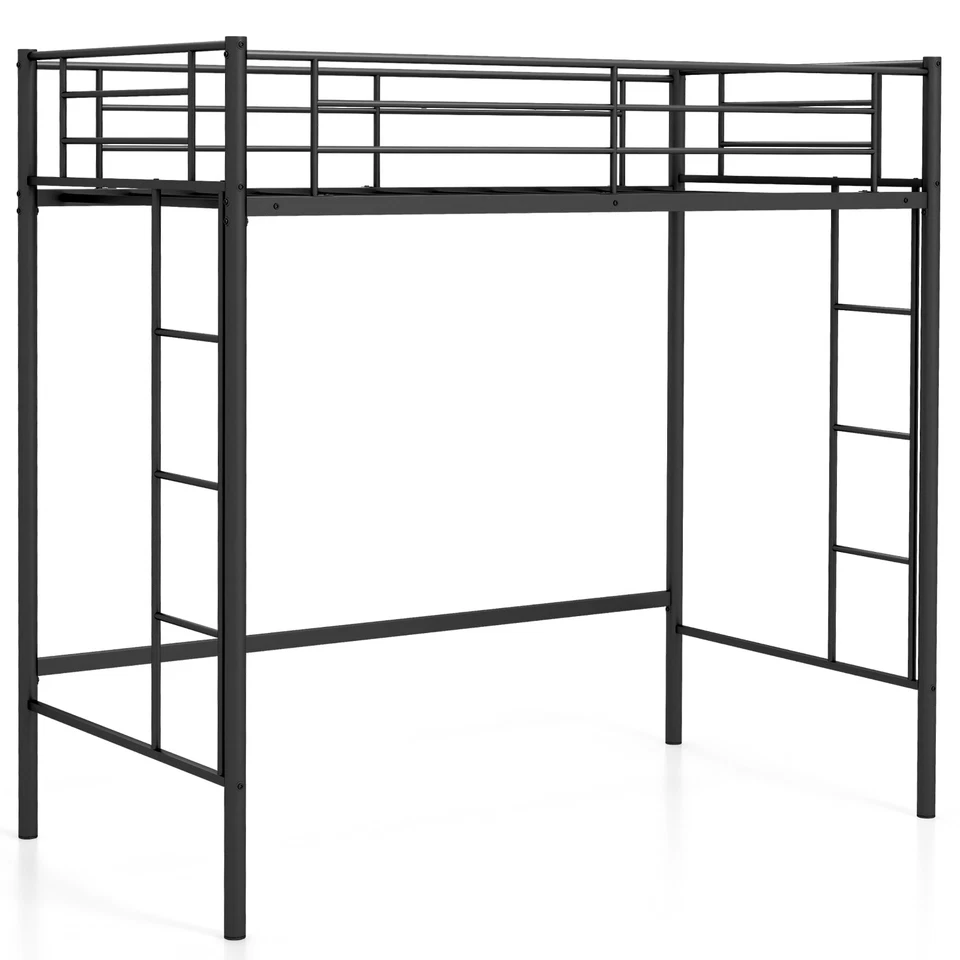 Metal Twin Size Loft Bed with Safety Guardrail, 2 Integrated Ladders Noise-free - Image 1 of 4