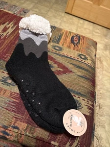 Womens Black Fleece Lined Slipper Socks (6-10 Shoe Size) NWT Gripper Sole - Picture 1 of 7