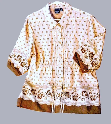 Blusa SONOMA Life+Style Feminina Botão Manga 3/4 1X Shirred - Borda Bronzeada/Marrom - Imagem 1 de 4