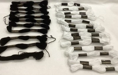 J. & P. Coats Embroidery Floss 25 Skeins ~  11 Black & 14 White - Image 1 of 3
