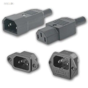 Kaltgeräte C14 Stecker C13 Buchse schwarz, 250V 10A Kupplung Netzstecker IEC-320 - Bild 1 von 11