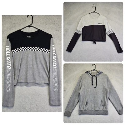 Y2K Hollister Camisa Mujer’s S Sudadera con Capucha Lote 3 Negro Gris Cuadros Manga Larga Foto 1 de 4