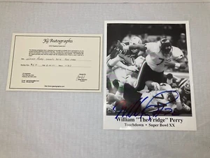 Foto firmada por William "The Fridge" Perry del Superbowl XX Touchdown en blanco y negro con certificado de autenticidad JG - Imagen 1 de 5