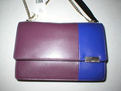 Nuevo Nuevo con etiquetas Bolso de Mano de Diseñador Trina Turk Púrpura Azul Negro Cuero Solapa Plateado para Mujer Foto 1 de 4