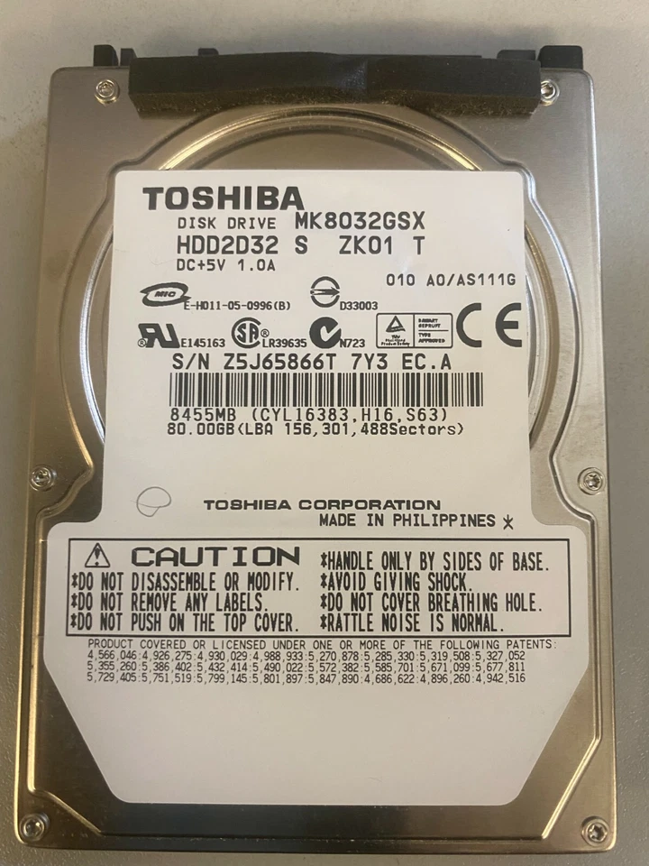 Toshiba laptop hard disk drive 80gb SATA MK8032GSX  2.5" HDD2D32   - Image 1 of 1