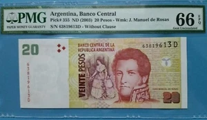 2003 Argentina 20 Pesos PMG66 EPQ GEM UNC <P-355> - Picture 1 of 2