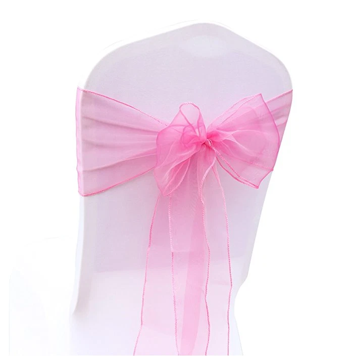 Rosa Organza Silla Fajas Silla Lazos Lazos Cinta Boda Aniversario Decoración Foto 1 de 4