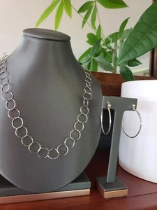 Sterling Ton Halskette (19,5") und Sterling Silber 0,925 Creolen - Bild 1 von 4