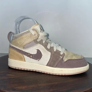 Nike Air Jordan 1 Mid SE Craft PS Kids Size 2Y Inside Out Taupe Shoes DZ4468-102 - Picture 1 of 9