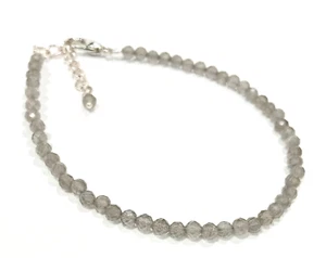 Natural Smoky Quartz Gemstone 3-4 mm. Faceted Round Beads Bracelet - Picture 1 of 4