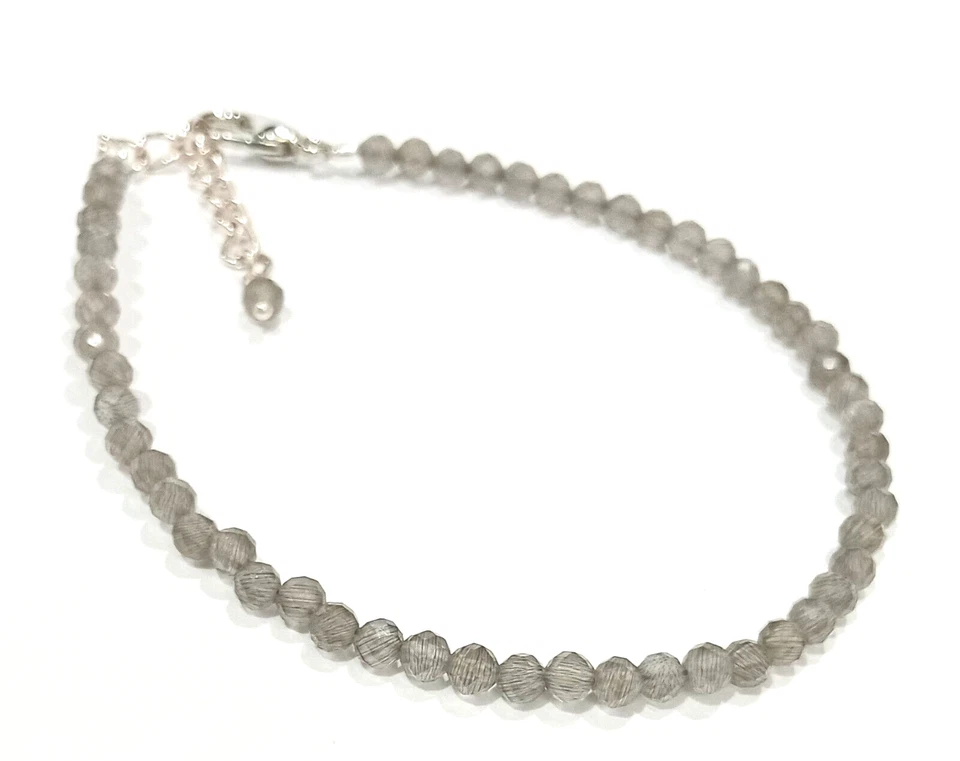 Natural Smoky Quartz Gemstone 3-4 mm. Faceted Round Beads Bracelet Foto 1 de 4