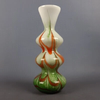 Vaso Vetro Murano Carlo Moretti Verde Bianco Arancio Ondulato Modernariato 1970 - Immagine 1 di 4