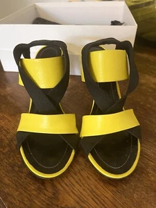 balenciaga Strappy Heels Black And Neon Yellow Size 38 - Picture 1 of 6