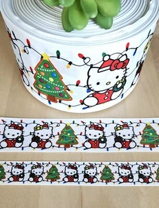 7/8, 1.5 & 3" (1 YD) Hello Kitty Christmas Ribbon Christmas Tree & Lights - Picture 1 of 1