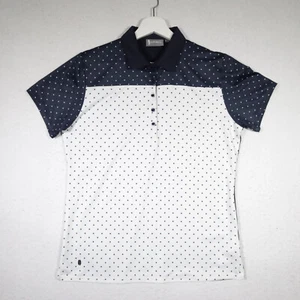 Glenmuir Short Sleeve Golf Polo Womens Large Stretch Top Dot Print, Blue & White - Picture 1 of 10
