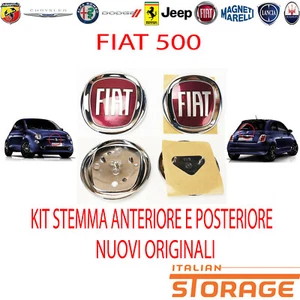 FIAT 500 DA 2007 KIT LOGO FREGIO STEMMA ANTERIORE E POSTERIORE ORIGIN 51932710 - Picture 1 of 2