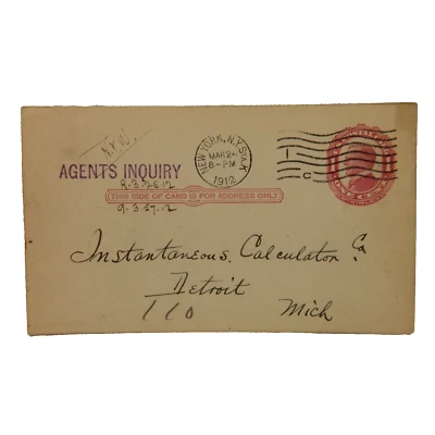 UX24 WILLIAM McKINLEY POSTAL CARD POSTMARKED 1912 - Image 1 of 2