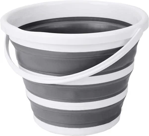 Indoor Outdoor faltbarer Eimer mit Griff, 10 Liter, 2,6 Gallonen grau weiß - Bild 1 von 12