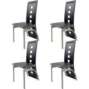 Set of 4 Dining Chair Elegant Design Kitchen Dinette Room Black Leather Backrest - Picture 1 of 6