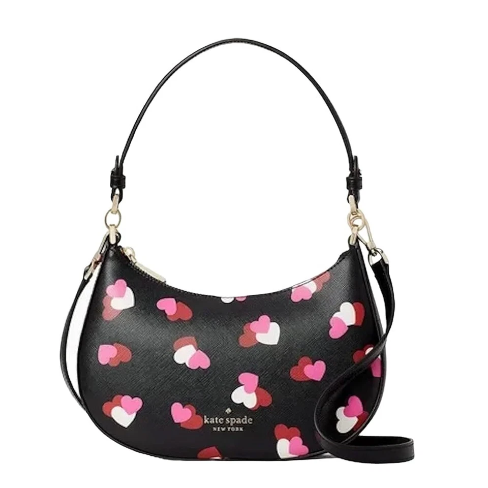 kate spade new york Love Shack Flutter Hearts Printed Heart Crossbody Leather Purse - Black Multi