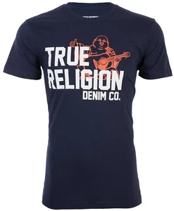 $69 TRUE RELIGION Navy BUDDHA APPROVED Short Sleeve Designer Graphic T-shirt NWT - Picture 1 of 7