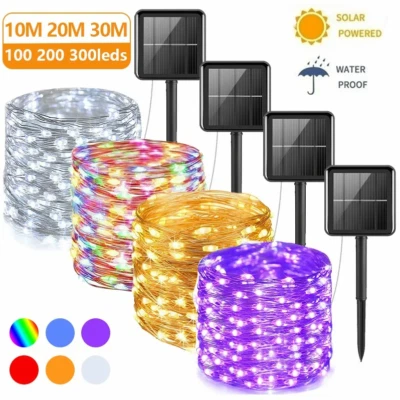 Outdoor LED Solar String Lights Fairy Copper Wire Waterproof Garden Decor Xmas - Image 1 of 4