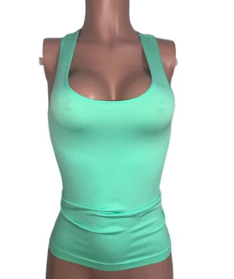 Seamless Casual Mint Aqua Green Racerback Ribbed Stretchy Fitted  Basic Tank Top - Image 1 of 2