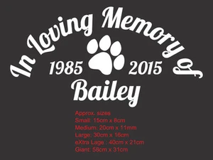 Custom Dog Cat Pet Paw Print Memorial Car Sticker Decal In Loving Memory RIP - Picture 1 of 2