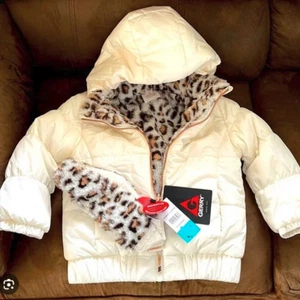GERRY GIRLS REVERSIBLE HOODED JACKET & HEADBAND FAUX FUR (POWDER LEOPARD, 2T)NWT - Picture 1 of 1