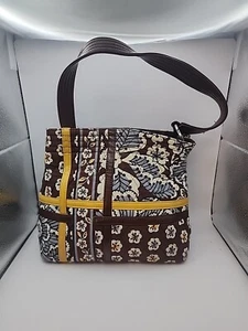 Vera Bradley Women's Tote Purse Slate Blooms Brown Yellow, Medium Size - Picture 1 of 11