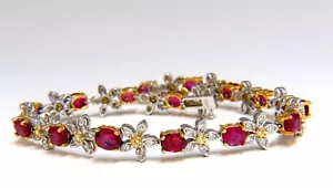7.28ct Red natural ruby diamonds flower cluster tennis bracelet 18kt - Picture 1 of 4