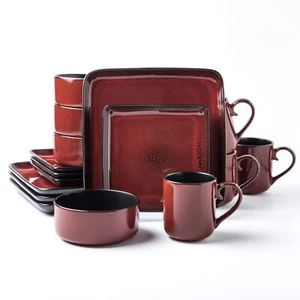 FLACKAR Square Stoneware 16pc Dinnerware Set for 4 Dinner Plates Side Plates ... - Picture 1 of 7