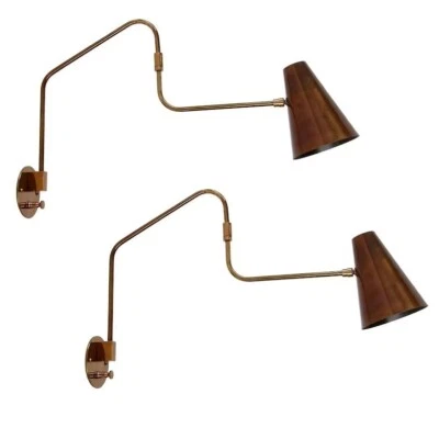 Set of Two Antique Patina Brass Swing Sconce -Italian Brass Sconces - Italian Li - Image 1 of 4