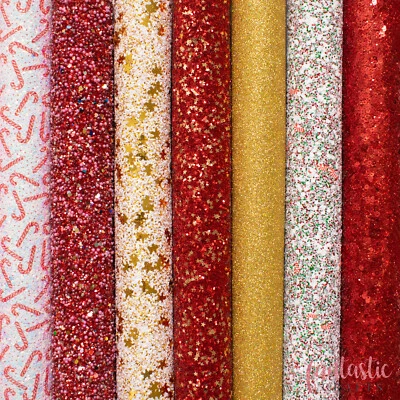 FUNTASTIC CRAFTS Christmas Chunky Glitter Fabric Sheets - Tinsel Candy Stripe Star Sequin Glitter