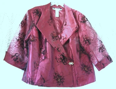 Chaqueta formal envolvente Leslie Fay para mujer borgoña satinado/chifón mangas 3/4 puños 24W Foto 1 de 4