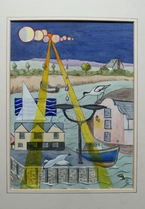 20th C Watercolour. Topsham, Devon. Unusual Composition. Signed - Picture 1 of 2