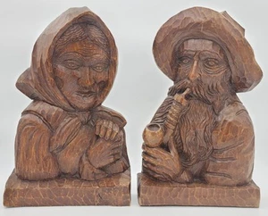 Decorative Wood Carving Old Man And Woman Wall Hanfing Hand Made Austria Vintage - Picture 1 of 24
