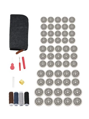 Silver Crown Button Repair Kit 55pcs, Metal Buttons for Coat Suit Shirt Jeans - Image 1 of 4