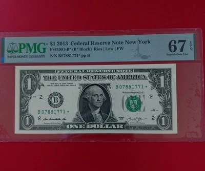 2013 B Duplicate Star Note Error One Dollar Bill B07881771* 67 EPQ FW - Image 1 of 4